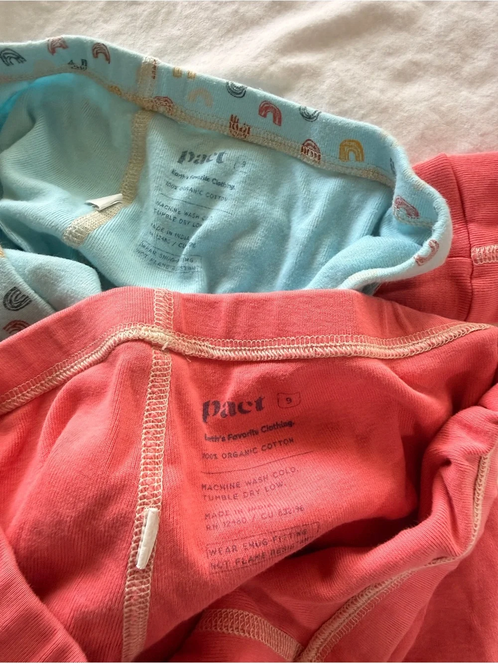 Pact Kids Coral & Light Blue Rainbow Organic Cotton Pajama Set